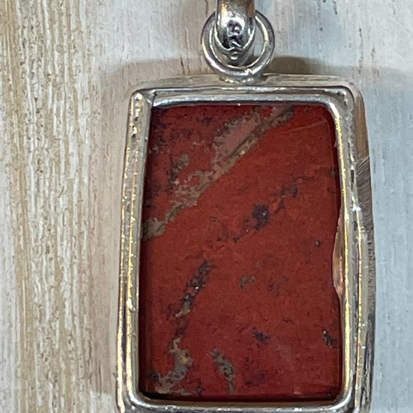 STERLING SILVER Red Jasper Gemstone Rectangle Corners Pendant With Bezel Frame - Picture 2 of 4
